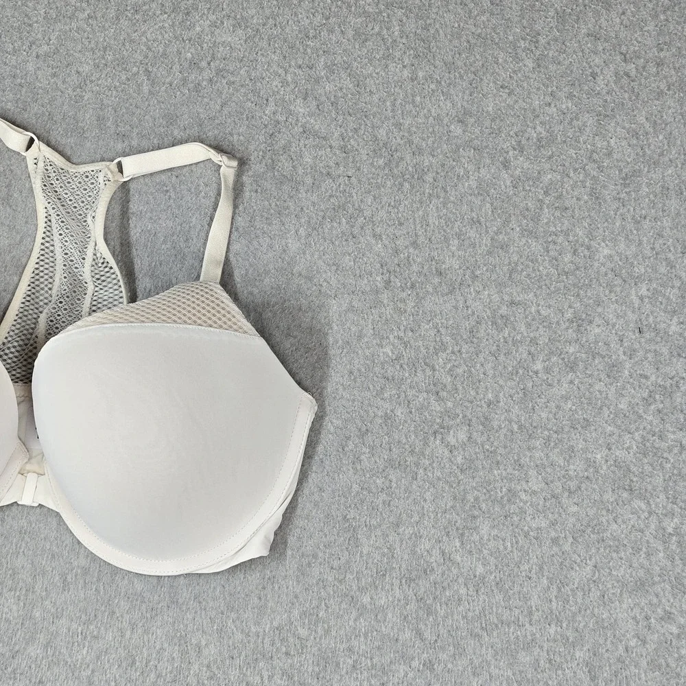 Victoria's Secret Women Bra 34DD White T Shirt Underwired Lace Front Close READ